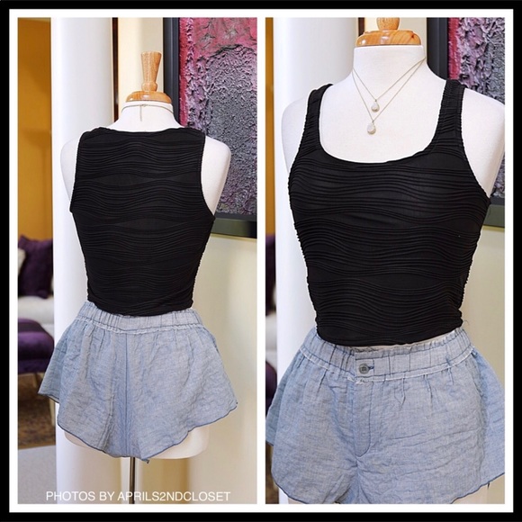 BLACK TANK CROP TOP SLEEVELESS KNIT CAMI TEE A2C - Picture 3 of 8